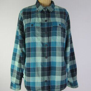 NEW LL Bean Shacket Women S Teal Blue Green Plaid Flannel Shirt Fleece Lined NWT